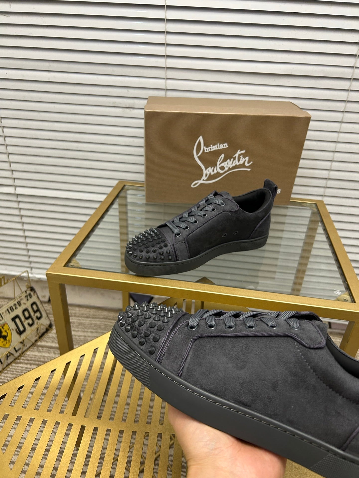 Christian Louboutin Louis Junior Spikes Orlato Flat Grey