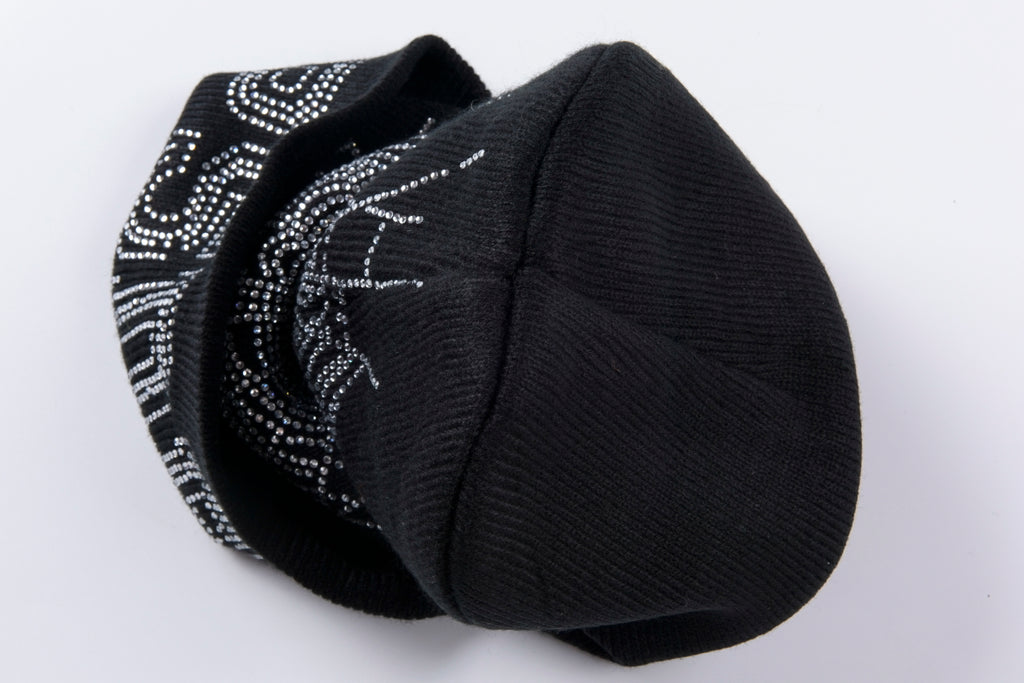 Gorro de Lana Negro con Diseño de Piedras Brillantes