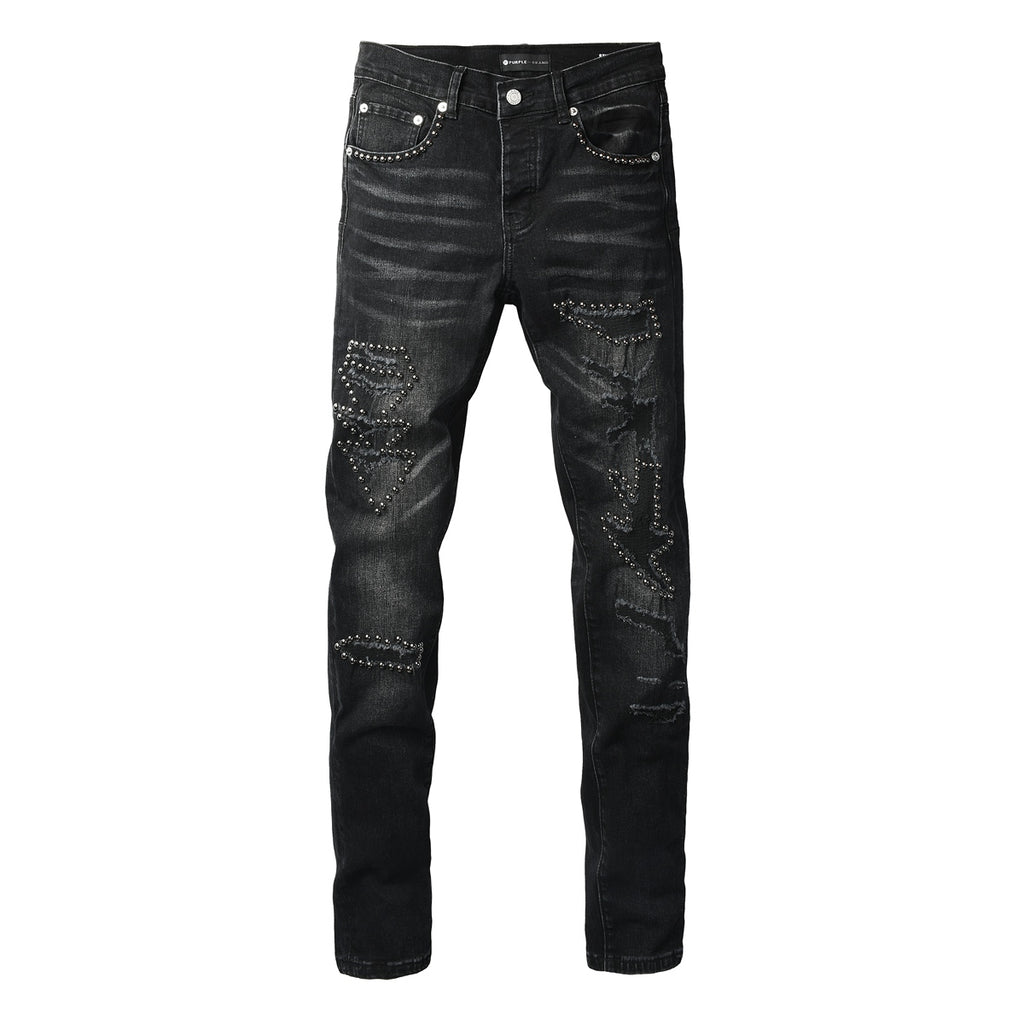Jeans Negro Desgastado – Detalles en Pedrería