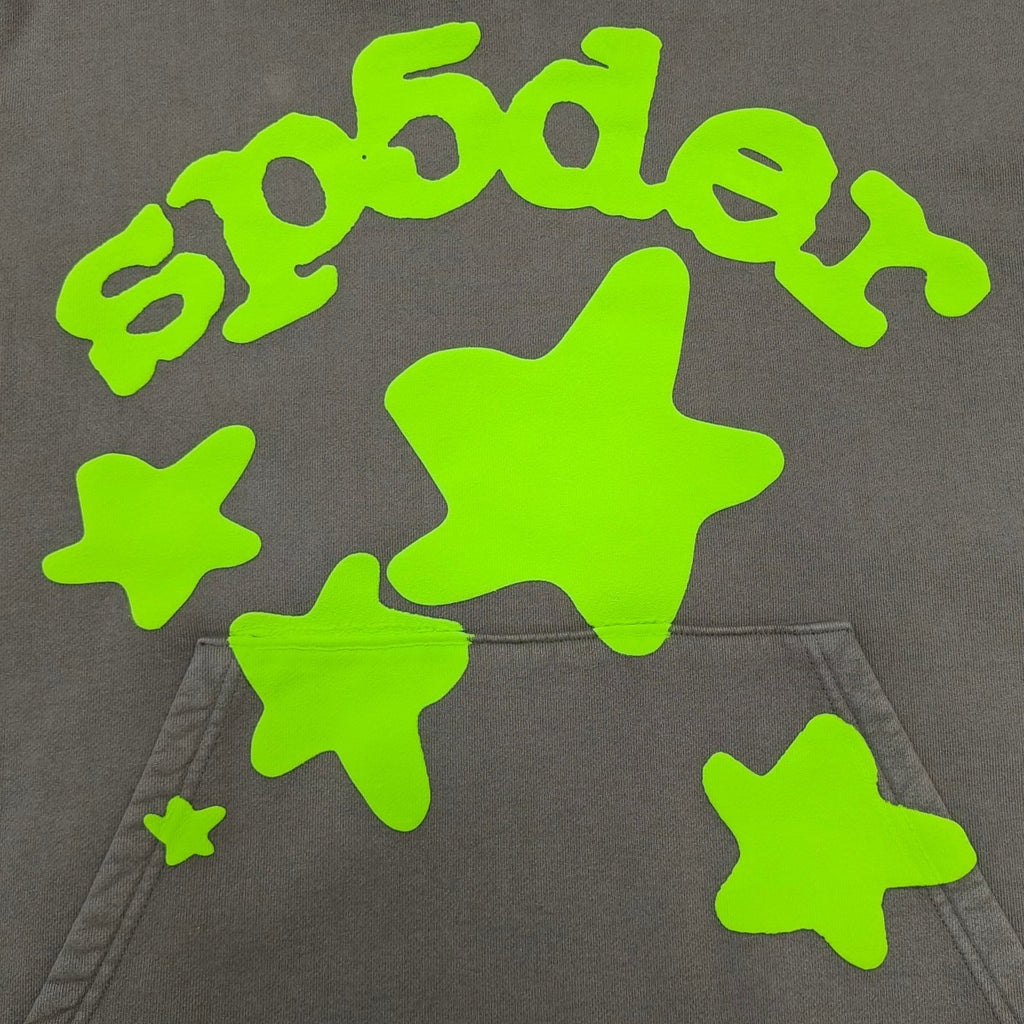 Sudadera Sp5der – Logo y Estrellas Verde Neón